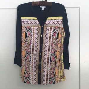 Colorful button down slinky blouse